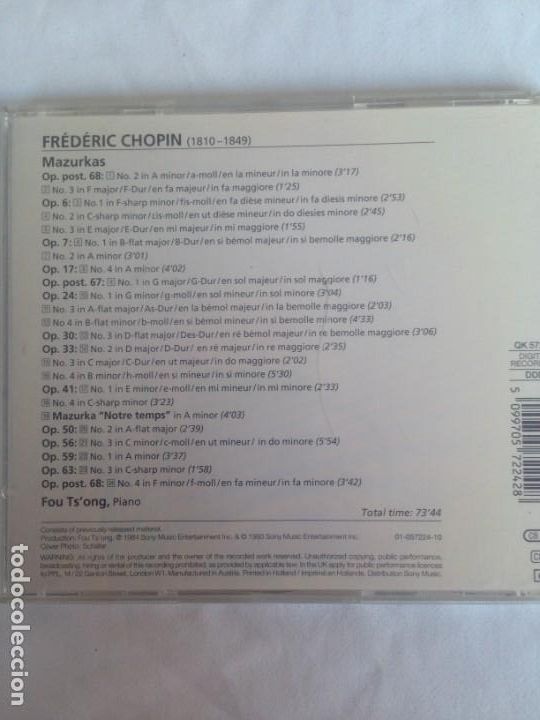 CDs de m&uacute;sica: FREDERIC CHOPIN - MAZURKAS - Foto 2
