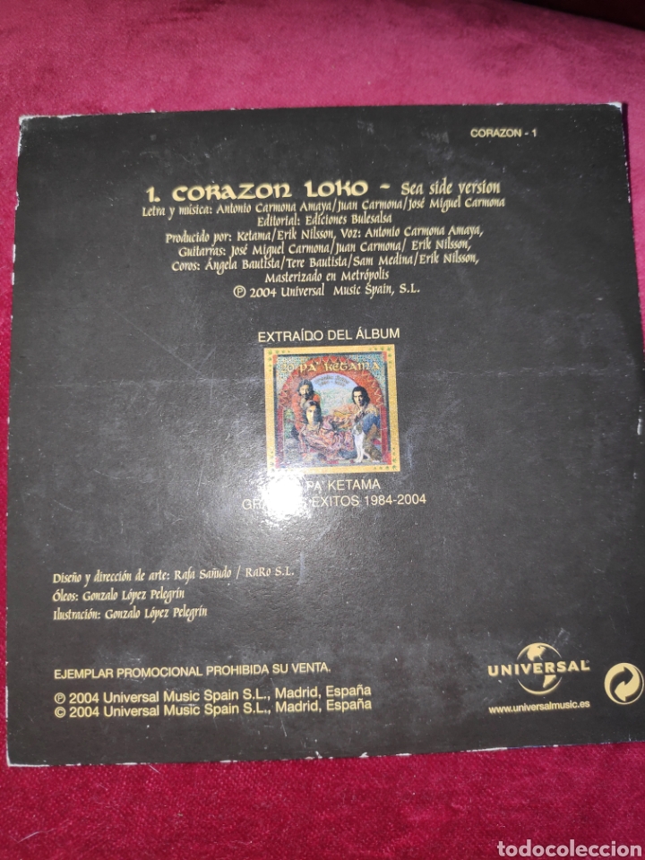 CDs de m&uacute;sica: Ketama - Corazon loko - Corazon loco - Cd single - Foto 2