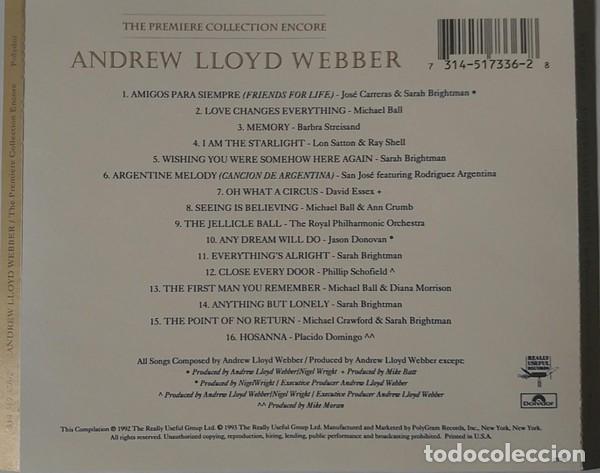 CDs de m&uacute;sica: Andrew Lloyd Webber - The Premiere Collection Encore - CD - Foto 2