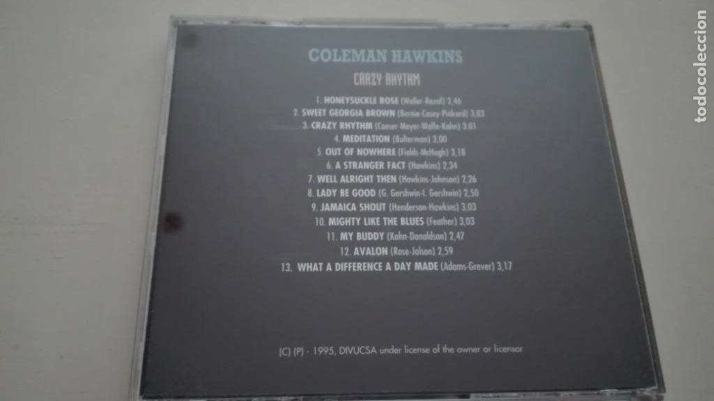 CDs de m&uacute;sica: Coleman Hawkins CD Crazy Rhythm Divucsa 1995 - Foto 2