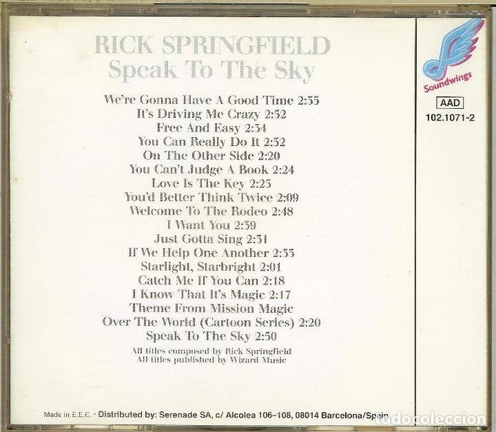 CDs de m&uacute;sica: CD - RICK SPRINGFIELD - SPEAK TO THE SKY - Foto 2