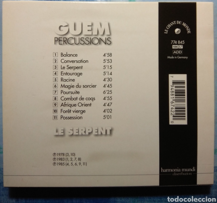 CDs de m&uacute;sica: Guem&nbsp;&lrm;&ndash;&nbsp;Percussions - Le Serpent - Foto 2