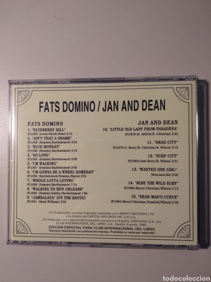 CDs de m&uacute;sica: FATS DOMINO Y JAN AND DEAN - Foto 2