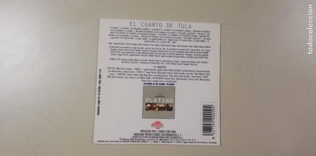 CDs de m&uacute;sica: 0520- LOS SABANDE&Ntilde;OS EL CUARTO DE TULA CD PROMO - Foto 2