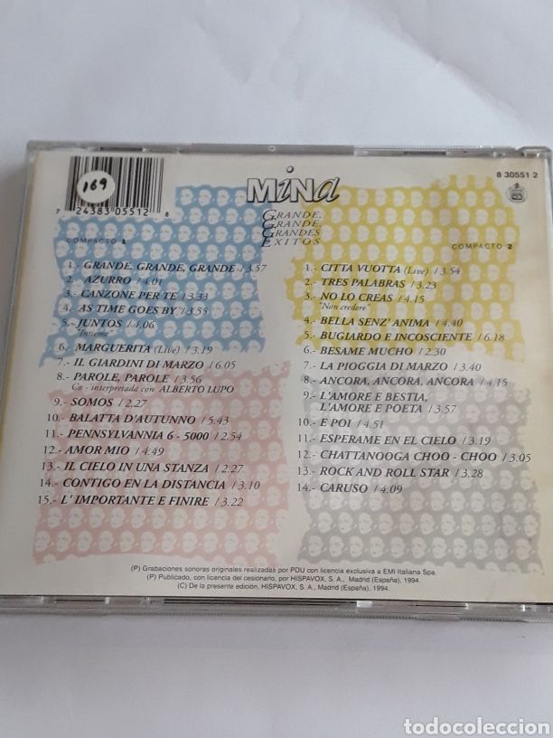 CDs de m&uacute;sica: Mina grandes &eacute;xitos- 2 cds originales / hispavox 1994 - Foto 2