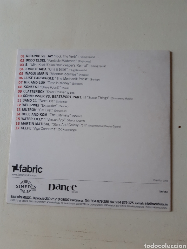 CDs de m&uacute;sica: CD DANCE DE LUX. Fabric. Craig Richards. 2005 - Foto 2