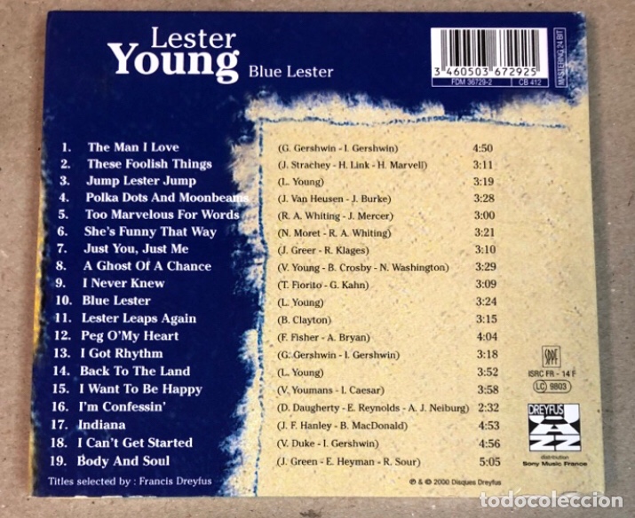 CDs de m&uacute;sica: - CD DIGIPACK - LESTER YOUNG. BLUE NOTE. - Foto 3