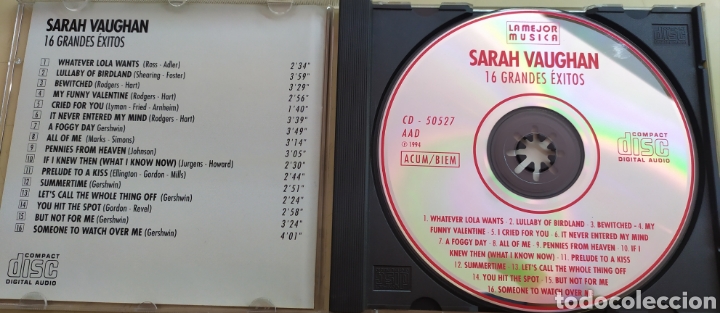 CDs de m&uacute;sica: Sarah Vaughan / 16 Grandes &Eacute;xitos / cd original - Foto 3