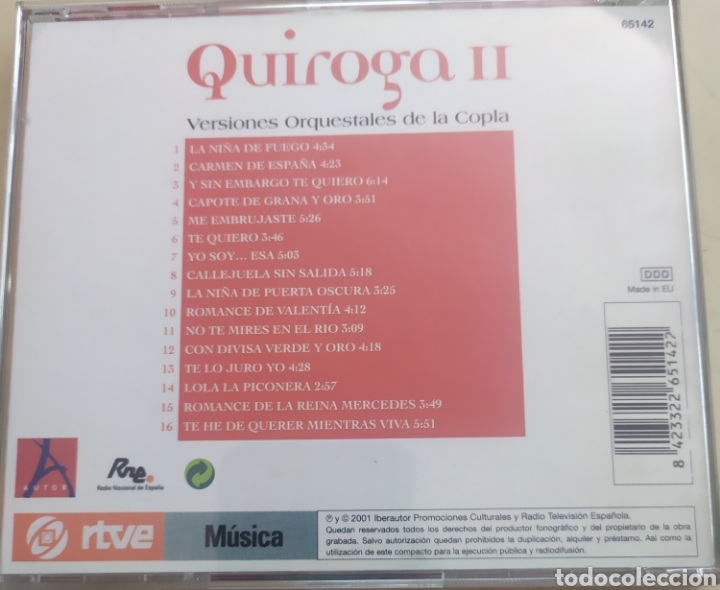 CDs de m&uacute;sica: Quiroga II / cd original / Versiones orquestales de la Copla - Foto 3