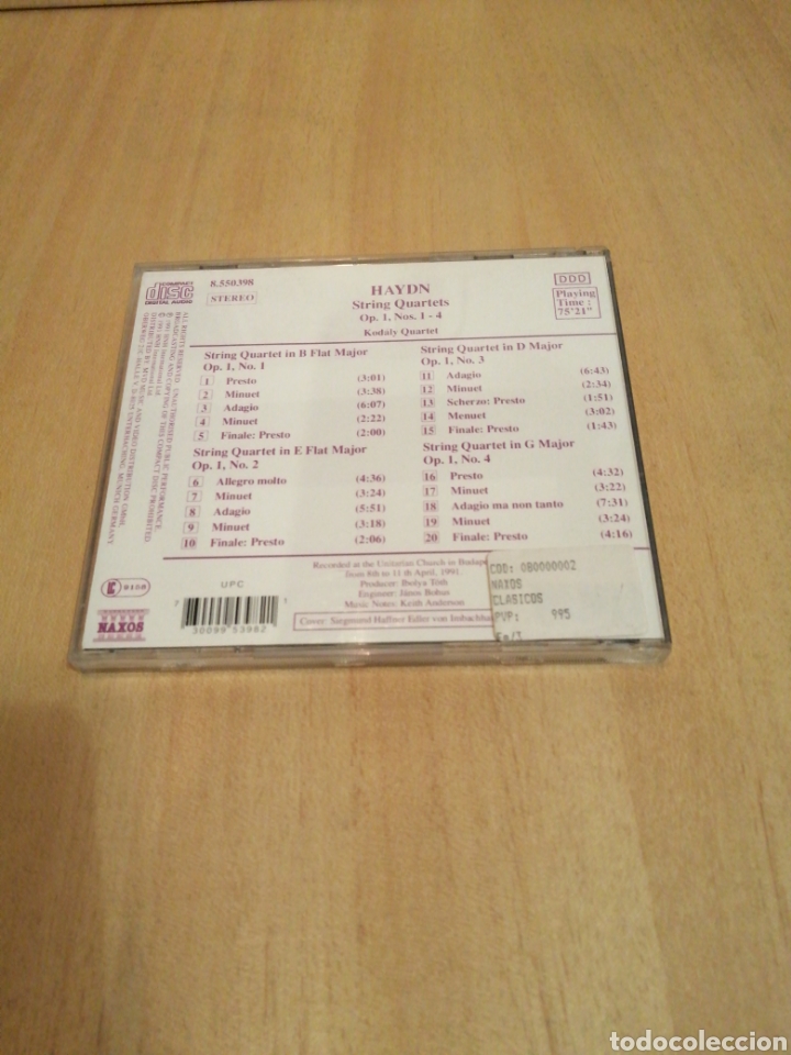 CDs de m&uacute;sica: Haydn. String Quartets 0p 1, Nos. 1 - 4. Kodaly Quartet. - Foto 3