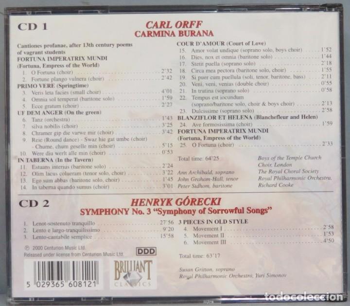 CDs de m&uacute;sica: 2 CD. CARMINA BURANA. GORECKI - Foto 2
