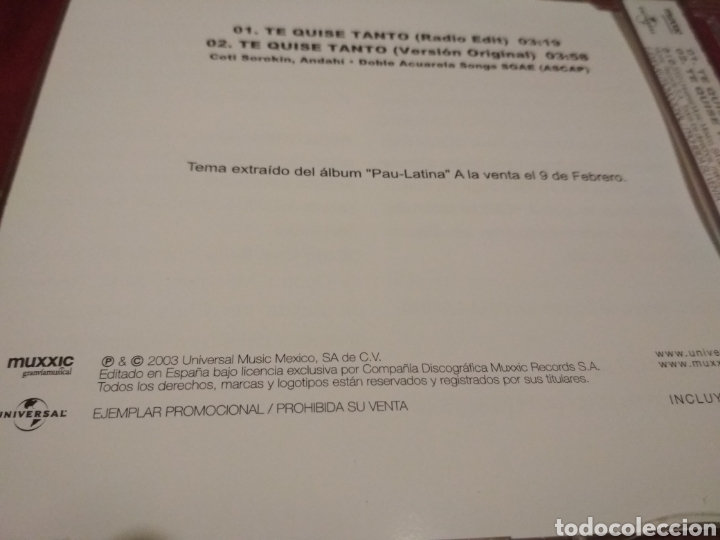 CDs de m&uacute;sica: Paulina Rubio te quise tanto CD single - Foto 3
