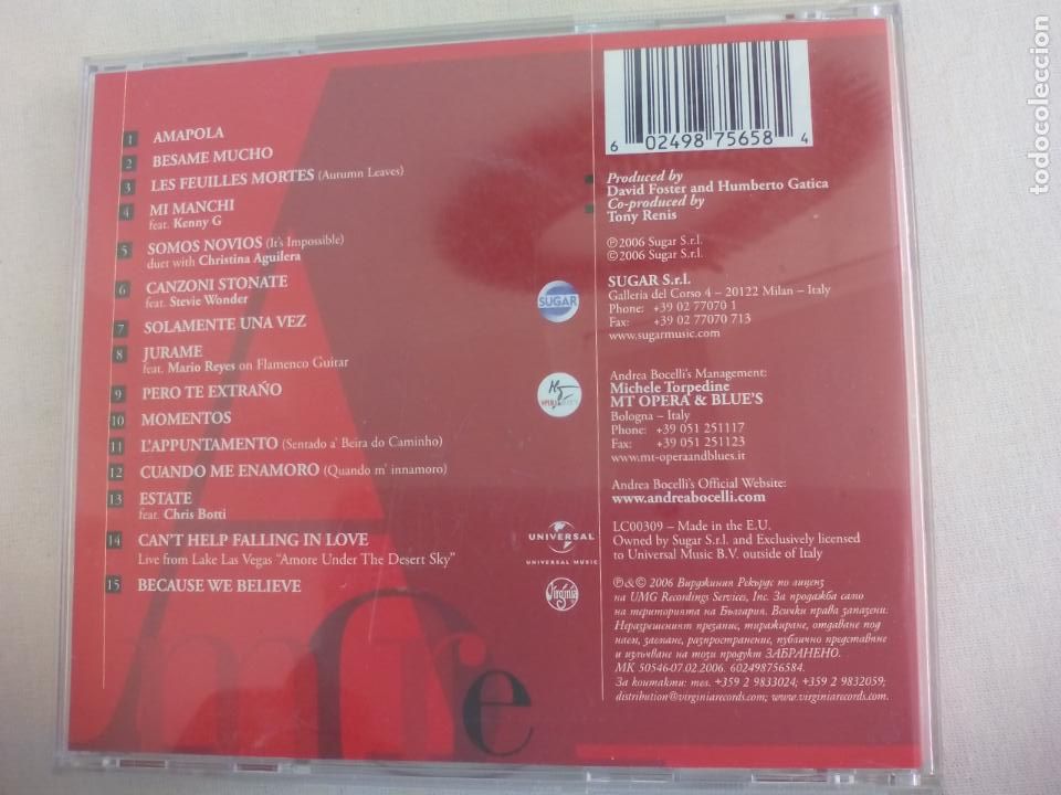 CDs de m&uacute;sica: ANDREA BOCELLI AMORE CD - Foto 2