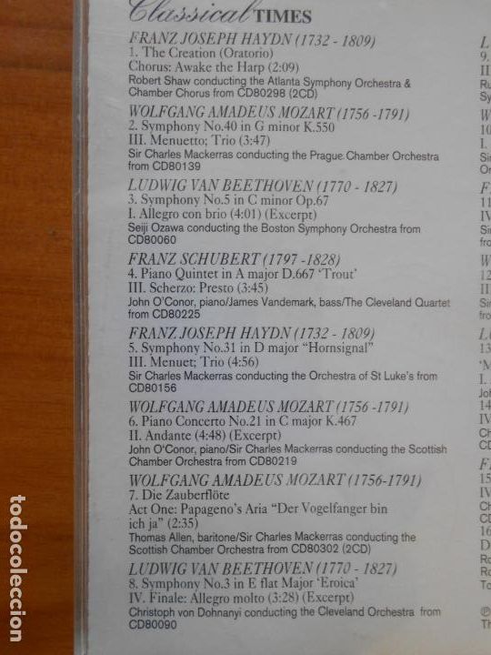 CDs de m&uacute;sica: CD CLASSICAL TIMES - HAYDN, MOZART, BEETHOVEN, SCHUBERT (2F) - Foto 2