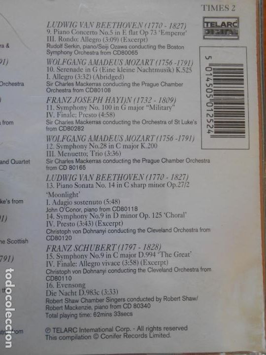 CDs de m&uacute;sica: CD CLASSICAL TIMES - HAYDN, MOZART, BEETHOVEN, SCHUBERT (2F) - Foto 3
