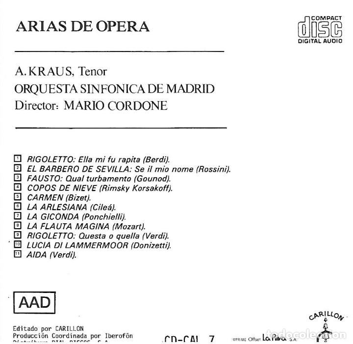 CDs de m&uacute;sica: ALFREDO KRAUS. ARIAS DE OPERAS. CD - Foto 2