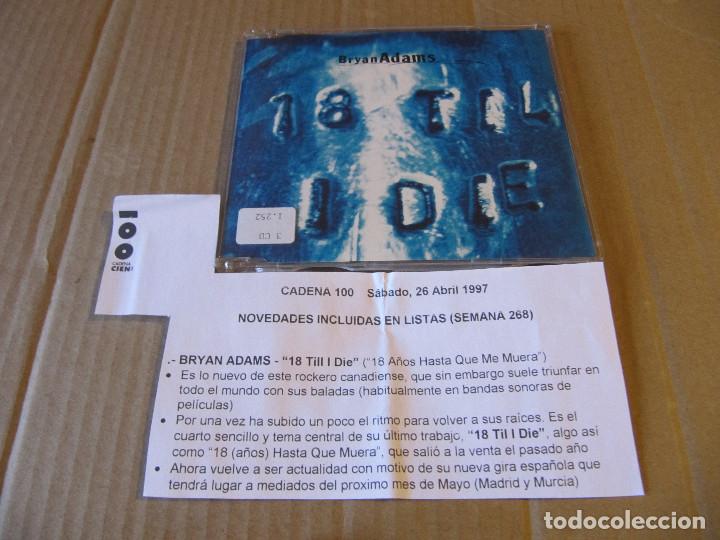 CDs de m&uacute;sica: BRYAN ADAMS-18 TIL I DIE CD SINGLE CADENA 100 - Foto 1