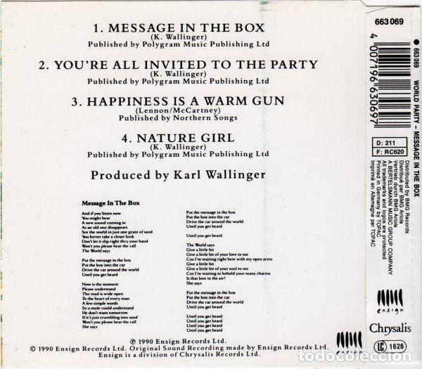 CDs de m&uacute;sica: World Party - Message in the Box (CD single: 4 temas) - Foto 2