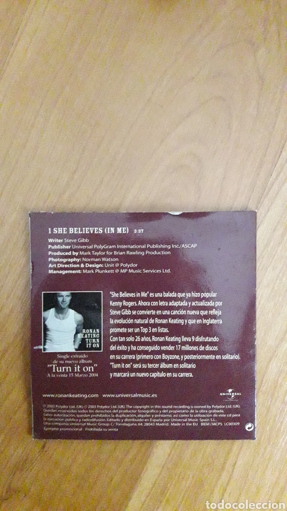 CDs de m&uacute;sica: RONAN KEATING. SHE BELIEVES (IN ME) - Foto 2