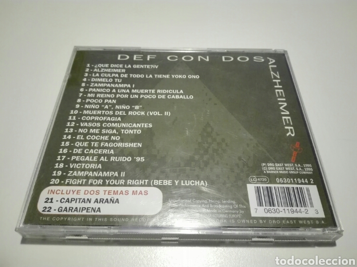 CDs de m&uacute;sica: CD DEF CON DOS. DCD. ALZHEIMER. DRO 1995. - Foto 2
