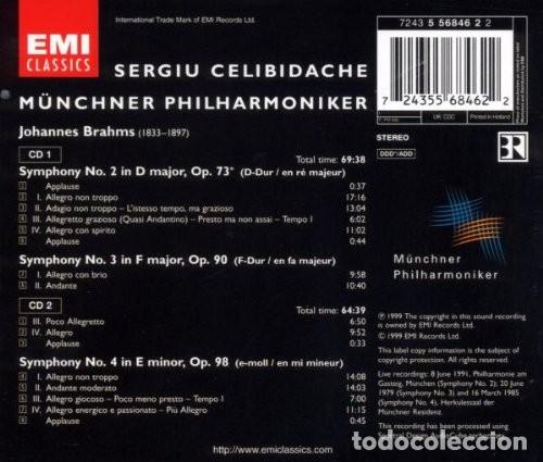 CDs de m&uacute;sica: Celibidache, M&uuml;nchner Philharmoniker, Brahms - Brahms 2,3 & 4 - 2xCD - Foto 2