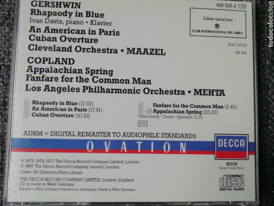 CDs de m&uacute;sica: Gershwin / Copland. Mehta/Maazel. Decca Ovation. - Foto 2