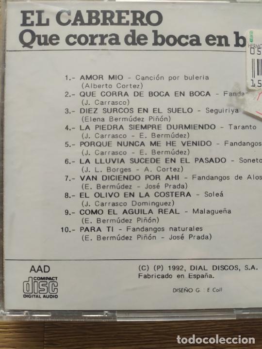 CDs de m&uacute;sica: EL CABRERO - QUE CORRA DE BOCA EN BOCA - CD 1992 - Foto 2