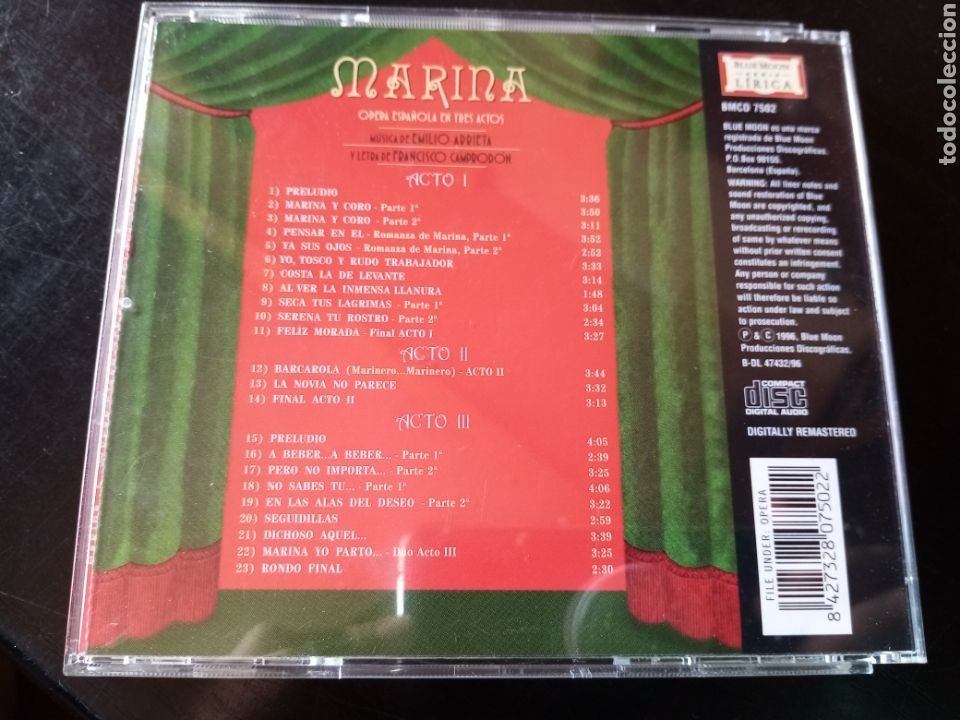 CDs de m&uacute;sica: Marina. Opera espa&ntilde;ola. - Foto 3