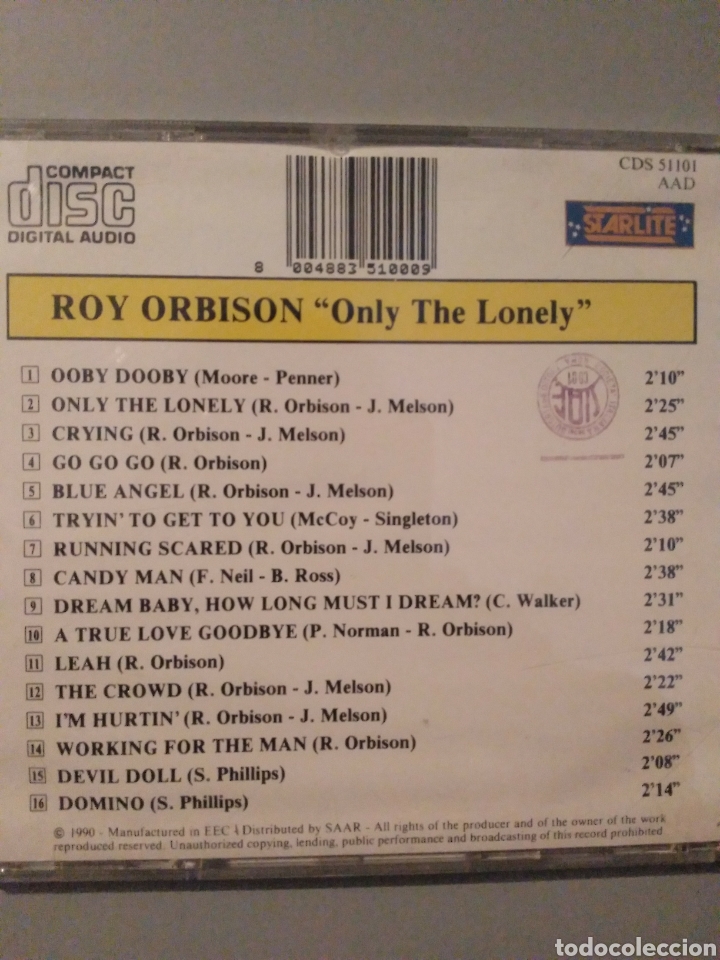 CDs de m&uacute;sica: Roy orbison only the lonely - Foto 3