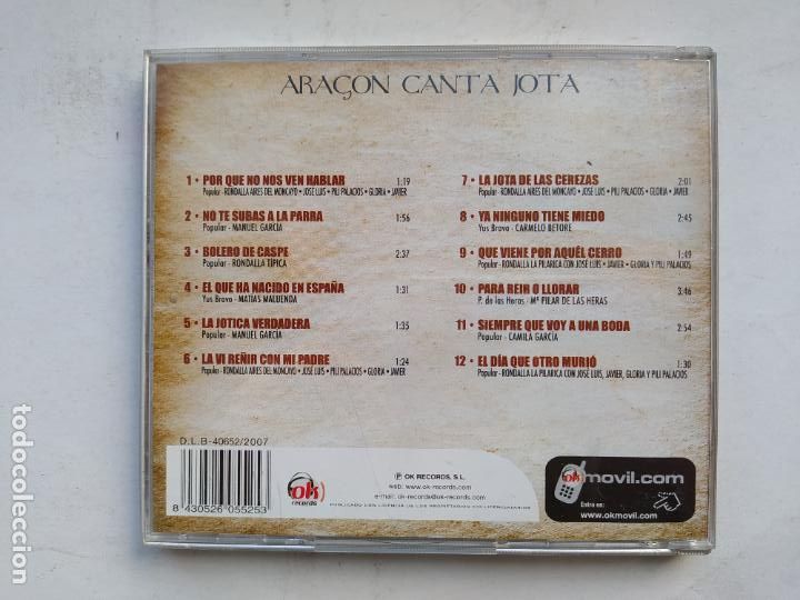 CDs de m&uacute;sica: ARAGON CANTA JOTA. CD. TDKCD35 - Foto 3