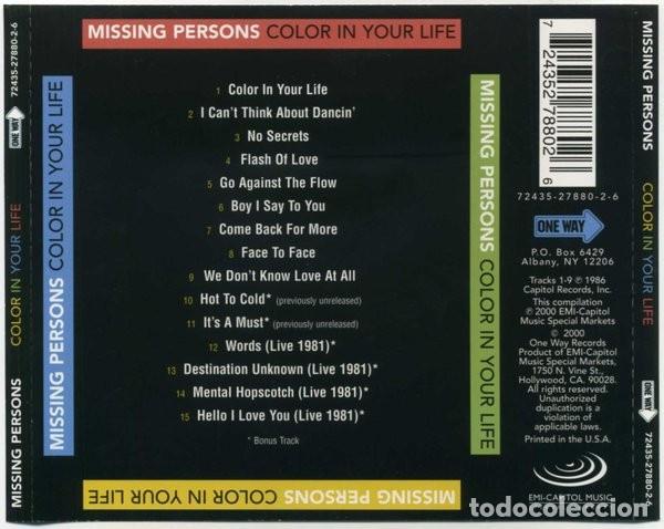 CDs de m&uacute;sica: Missing Persons &lrm;&ndash; Color In Your Life - Foto 2