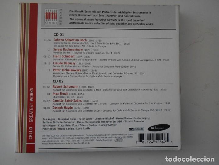 CDs de m&uacute;sica: CELLO . GREATEST WORKS. BERLIN CLASSICS INSTRUMENTS. DOBLE COMPACTO. - Foto 2