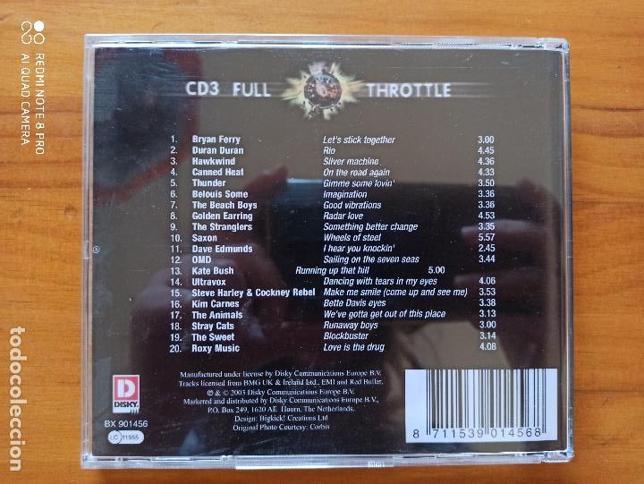 CDs de m&uacute;sica: CD FULL THROTTLE - CD 3 - 20 ORIGINAL DRIVING CLASSICS (5I) - Foto 2