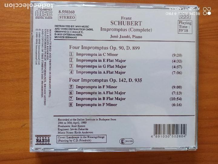 CDs de m&uacute;sica: CD SCHUBERT: IMPROMPTUS (COMPLETE) - NAXOS (5M) - Foto 2