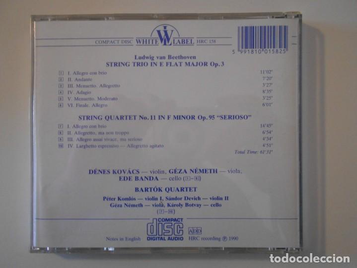 CDs de m&uacute;sica: BEETHOVEN. STRING QUARTET OP. 95. STRING TRIO OP. 3. BART&Oacute;K QUARTET. COMPACTO WHITE LABEL. - Foto 2