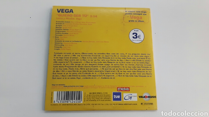 CDs de m&uacute;sica: CD SINGLE VEGA - QUIERO SER T&Uacute; - 2003 - Foto 3
