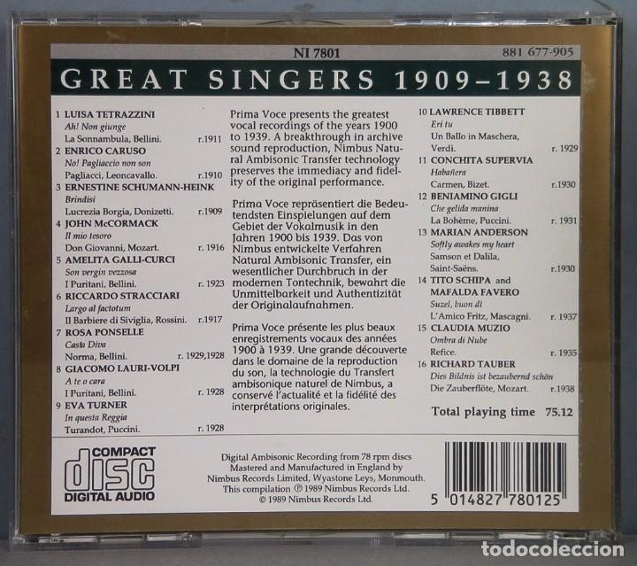 CDs de m&uacute;sica: CD. Great Singers 1909-1938. PRIMA VOCE - Foto 2