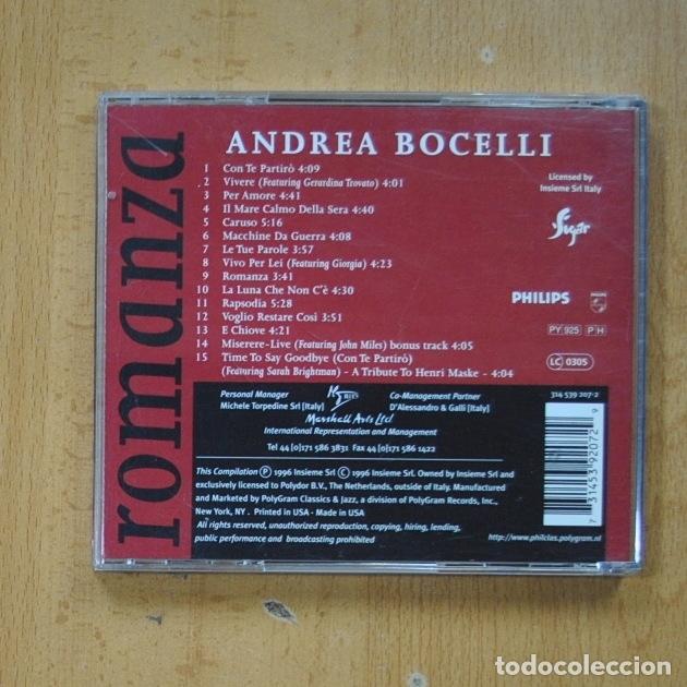 CDs de m&uacute;sica: ANDREA BOCELLI - ROMANZA - CD - Foto 2