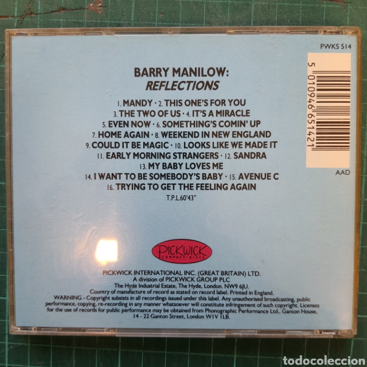 CDs de m&uacute;sica: Barry Manilow - Reflections (CD) (1998/UK) - Foto 3