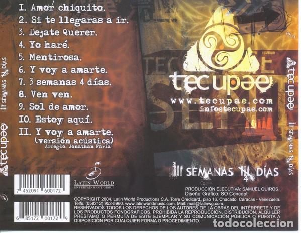CDs de m&uacute;sica: Tecupae - 3 Semanas 4 D&iacute;as - CD - Foto 2