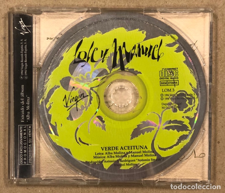 CDs de m&uacute;sica: LOLE Y MANUEL &ldquo;VERDE ACEITUNA&rdquo; (VIRGIN 1994). CD SINGLE. - Foto 3
