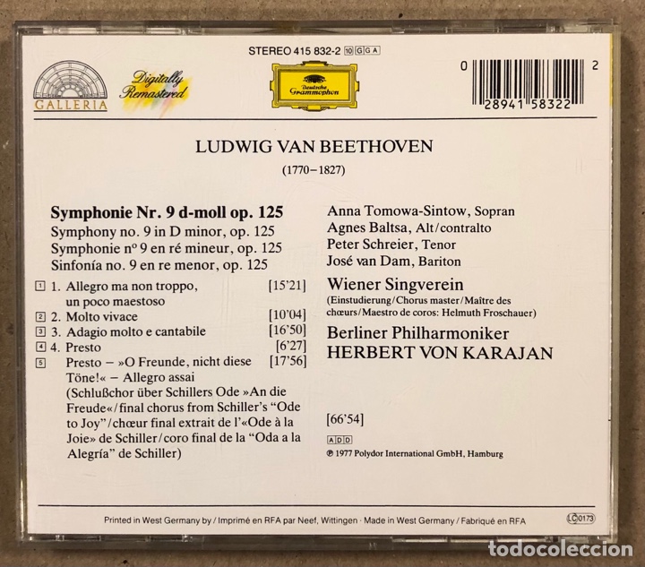 CDs de m&uacute;sica: LUDWIG VAN BEETHOVEN &ldquo;SYMPHONY N&deg; 9 CHORAL&rdquo;. CD. - Foto 3