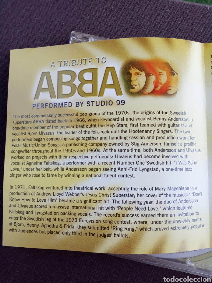 CDs de m&uacute;sica: Cd TRIBUTE TO ABBA &rdquo; PERFORMED BY STUDIO 99 &rdquo; - Foto 2