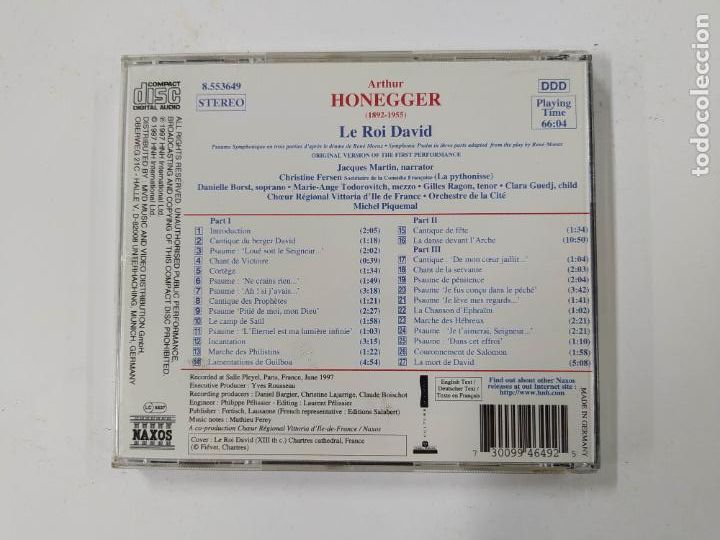 CDs de m&uacute;sica: ARTHUR HONNEGER. LE ROI DAVID. DDD. CD. TDKCD40 - Foto 3