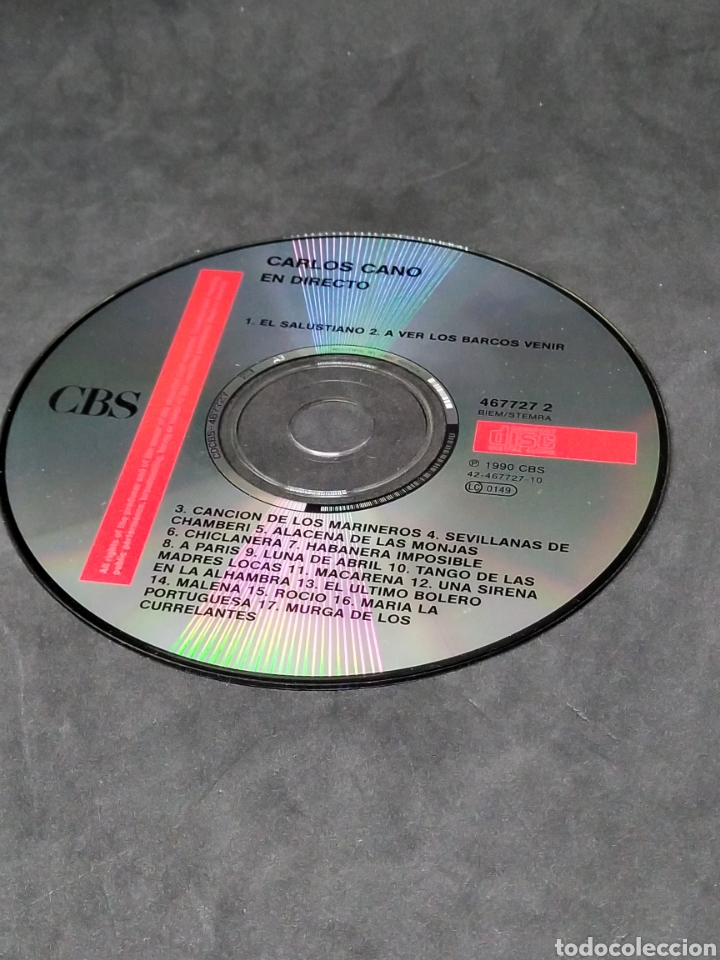 CDs de m&uacute;sica: CARLOS CANO - DIRECTO - CD - 1990 - DISCO VERIFICADO - Foto 8