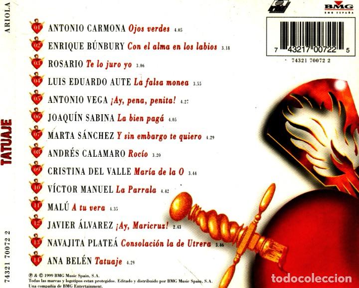 CDs de Música: TATUAJE. SABINA. CALAMARO. AUTE. BUNBURY. MALÚ. ANA BELÉN VÍCTOR MANUEL. MARTA SANCHEZ. ROSARIO. CD. - Foto 2 - 189820455