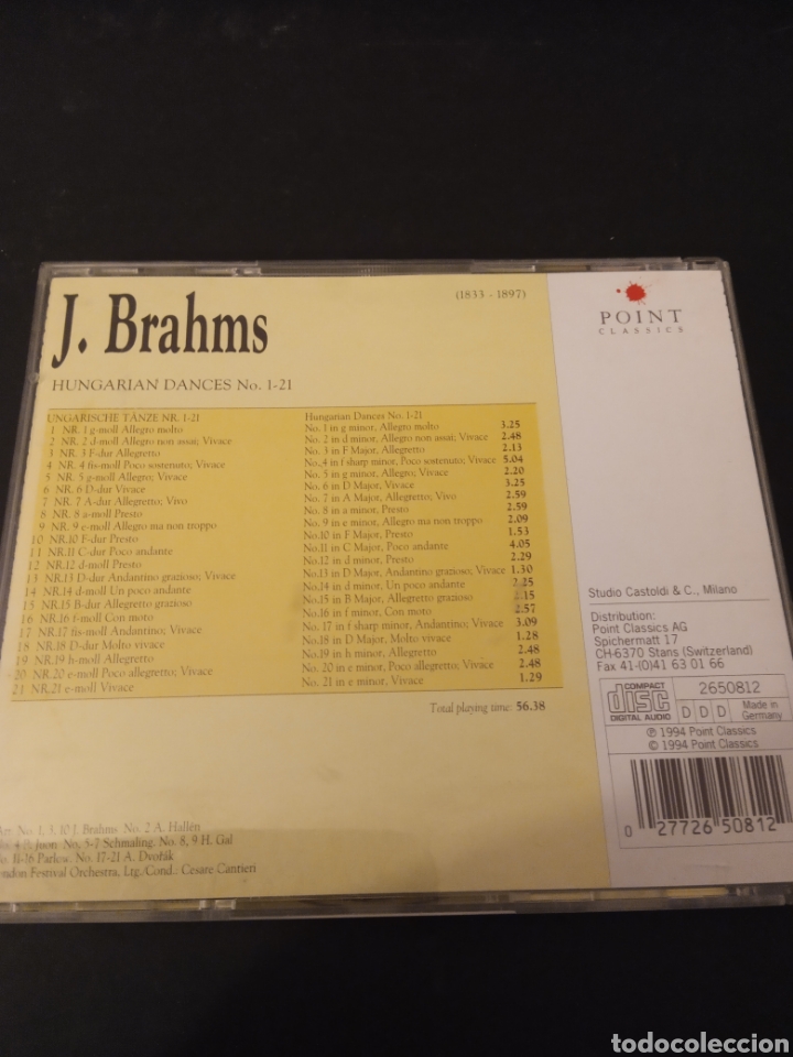 CDs de m&uacute;sica: Cd J. BRAHMS &rdquo; HUNGARIAN DANCES NO. 1-21 &rdquo; - Foto 2