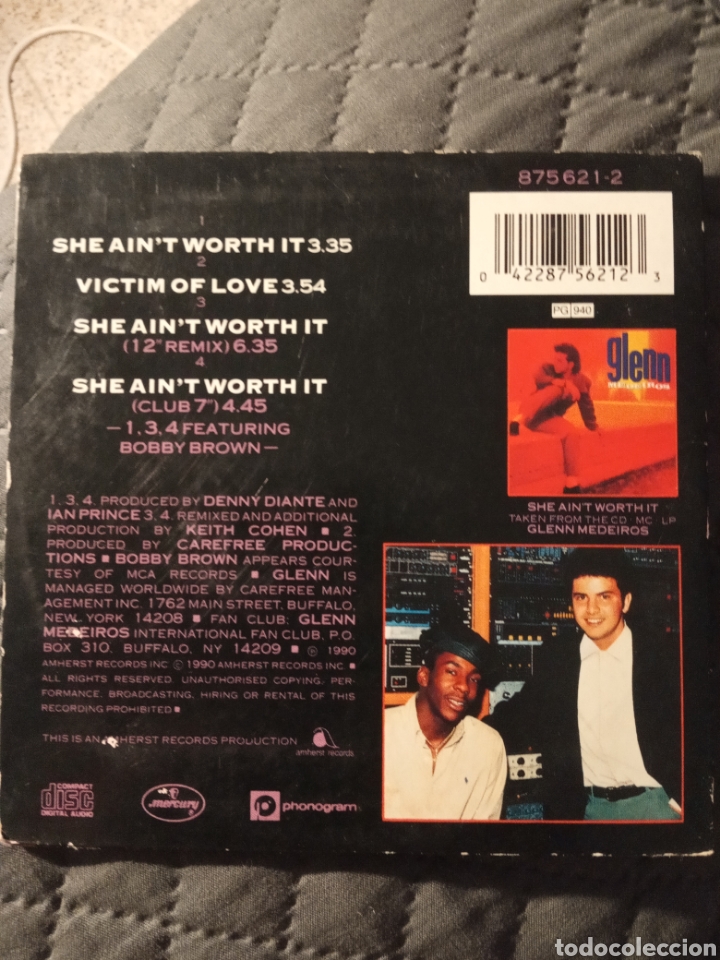 CDs de m&uacute;sica: Cd single GLEN MEDEIROS FEATURING BOBBY BROWN &rdquo;SHE AINT WORTH IT&rdquo; - Foto 2