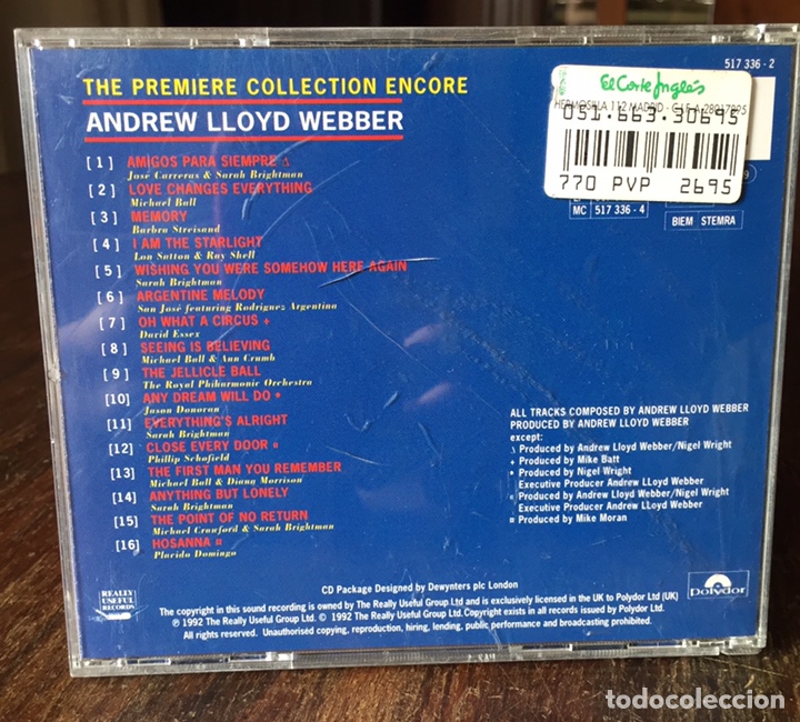CDs de m&uacute;sica: CD The Premiere collection encore Andrew Lloyd Webber - Foto 2