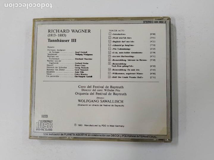 CDs de Música: LA GRAN OPERA. TANNHAUSER I. RICHARD WAGNER. WOLFGANG SAWALLISCH. CD. TDKCD144 - Foto 2 - 295377863
